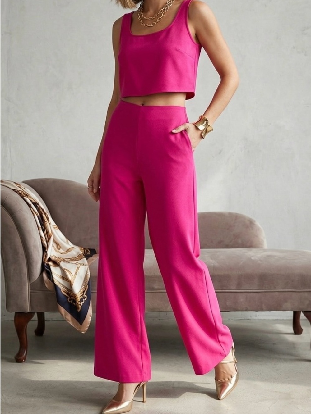 Sincerely Jules Fuchsia Wide-Leg Crop Tank Jumpsuit